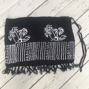 Koko Knot Beach cover up sarong palm tree tropical black white fringe  MEDIUM